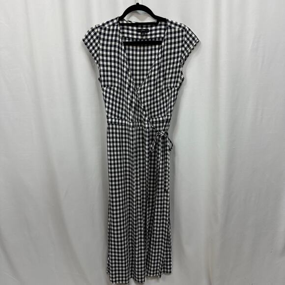 J. Crew Midi Gingham Navy White Wrap Dress XS - Picture 1 of 7